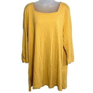 J. Jill Pure Jill Square Neck Tunic XL Gold Yellow Slub Cotton Shirt